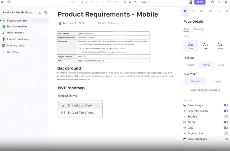 ClickUp Produktmanagement-Software