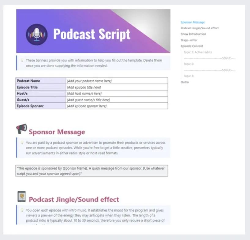 Modelli per podcast: Modello di sceneggiatura per podcast ClickUp