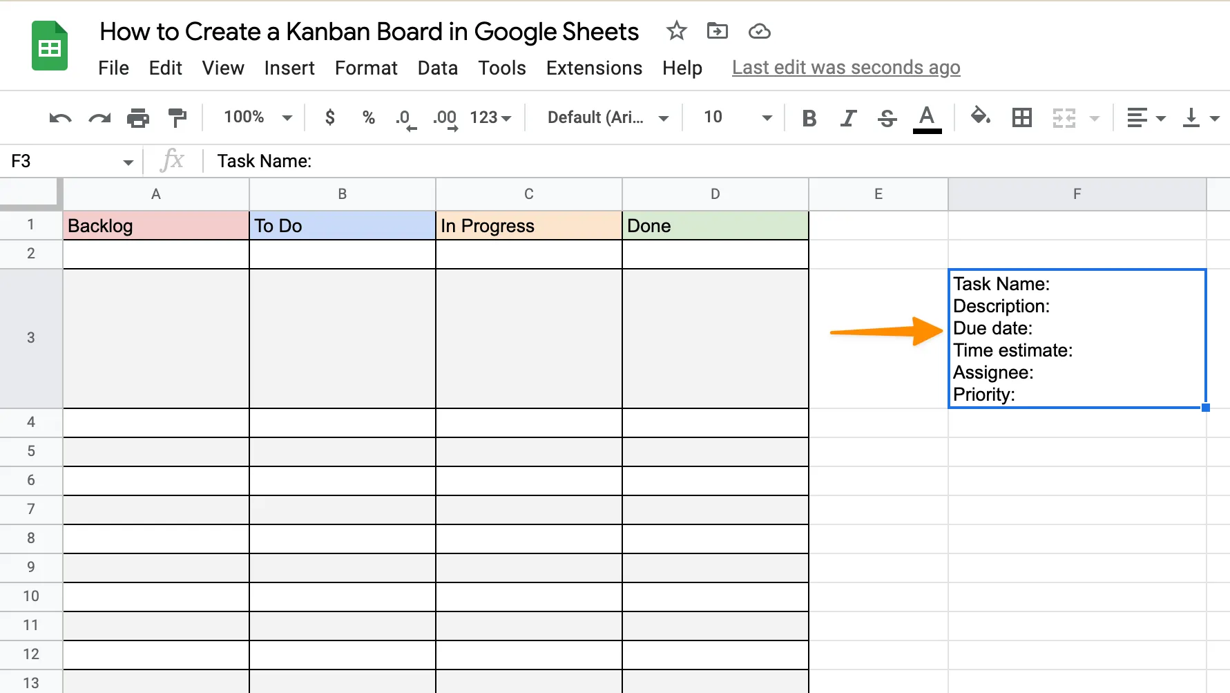Erstellen Sie eine Vorlage, um in einem Kanban-Board auf Google Tasks zuzugreifen.
