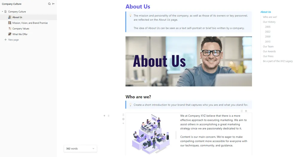 Plantilla de cultura empresarial de ClickUp