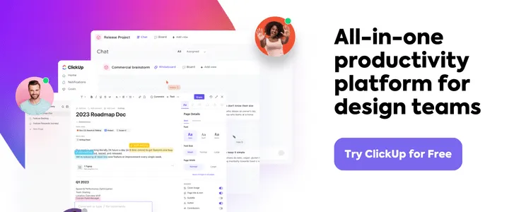 ClickUp-Plattform für die Produktivität von Design-Teams CTA