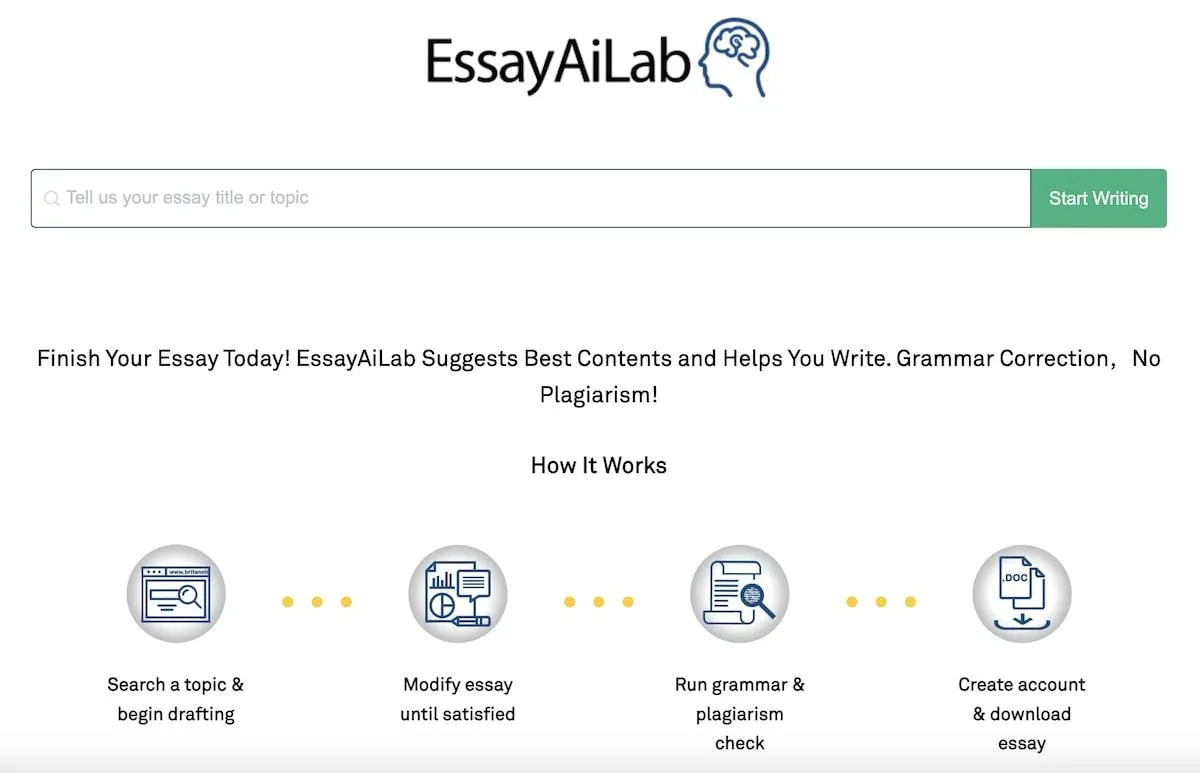 App che scrivono saggi per te: screenshot dello strumento di ricerca di EssayAiLab