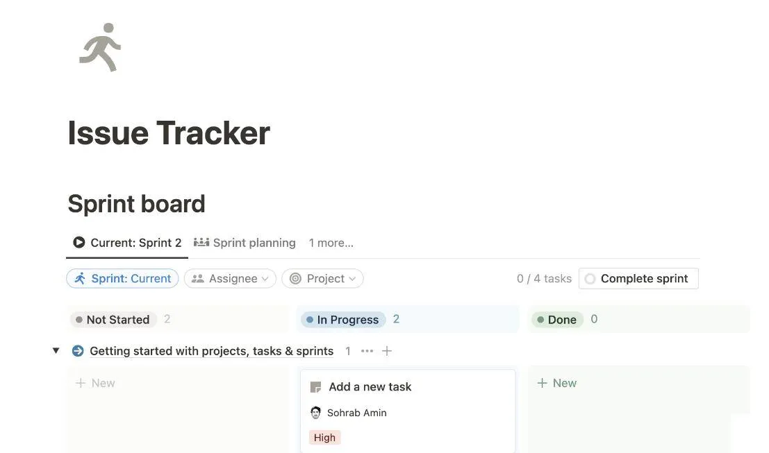Modello Issue Tracker di Notion