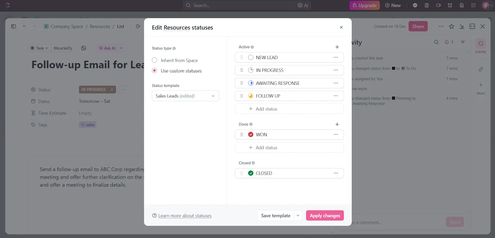 Zefektivněte svůj prodejní proces pomocí ClickUp Vlastní stavy úkolů: Jak stanovit priority prodejních příležitostí