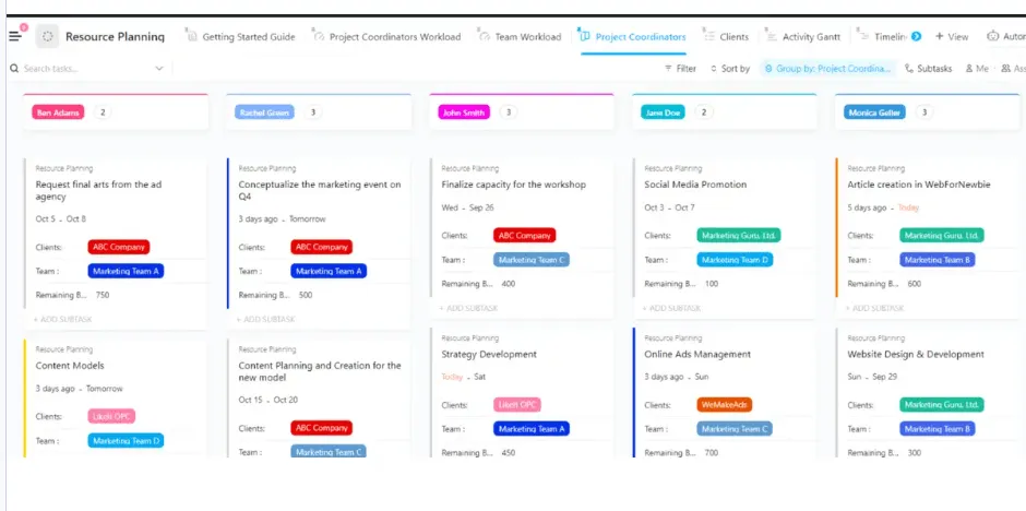 Modelo de planejamento de recursos do ClickUp
