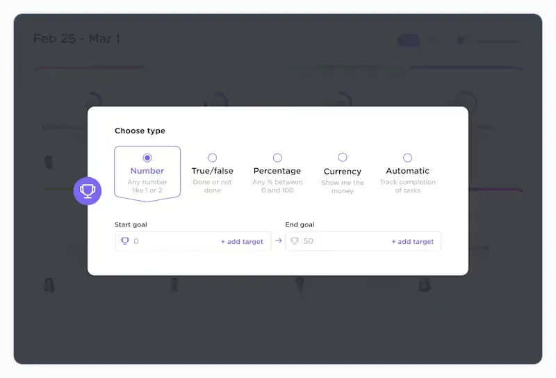 Obiettivi basati su numeri in ClickUp Goals