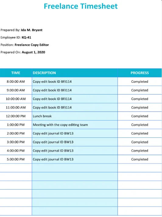 Die Vorlage für freiberufliche Timesheets: Vorlage für Timesheets in Google Tabellen