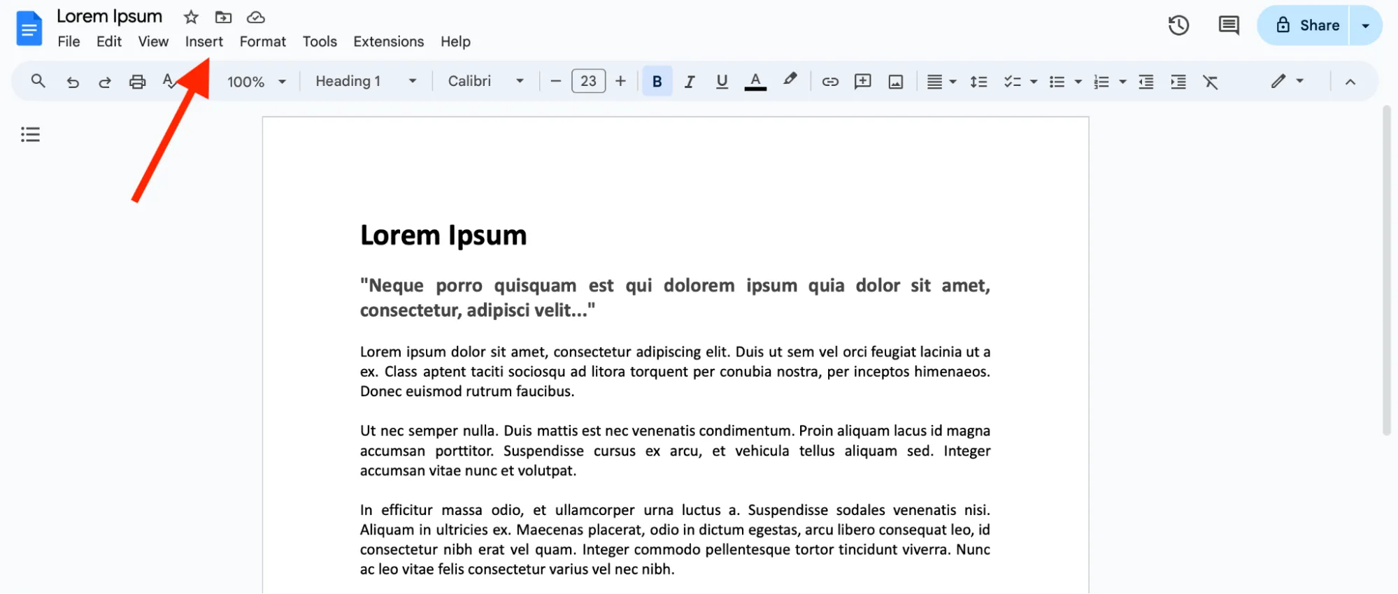 tab 'Sisipkan' di Google Docs