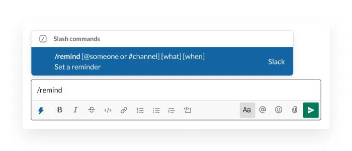 Commande de rappel Slack