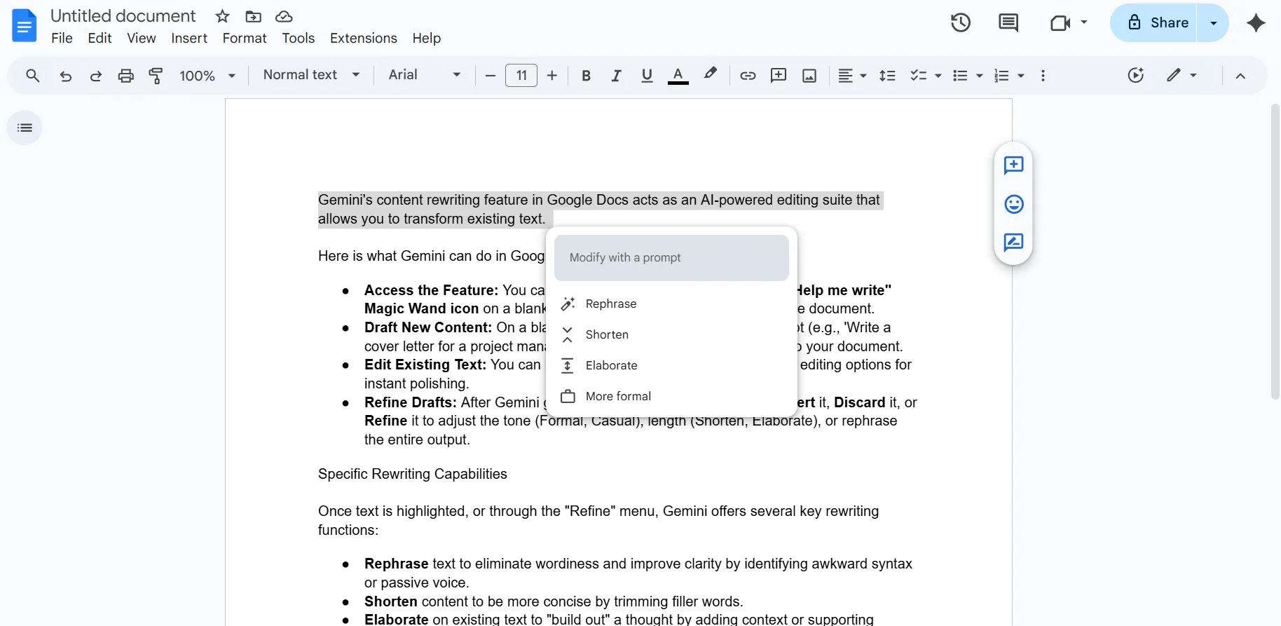 Cómo reescribir contenido con Gemini utilizando indicaciones eficaces.