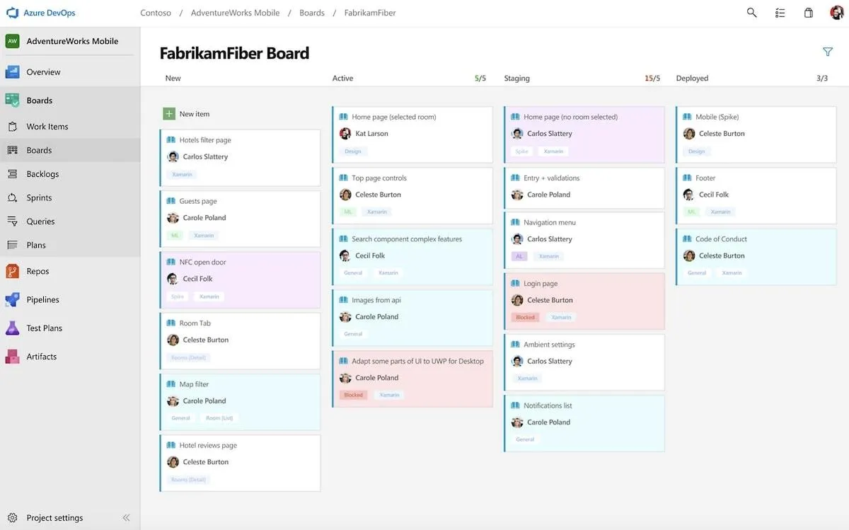 Beispiel für ein Kanban-Board in Azure Boards