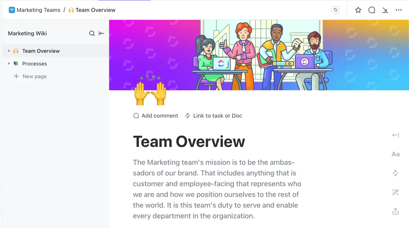 Define tus roles y responsabilidades de marketing con la plantilla para equipos de marketing de ClickUp.