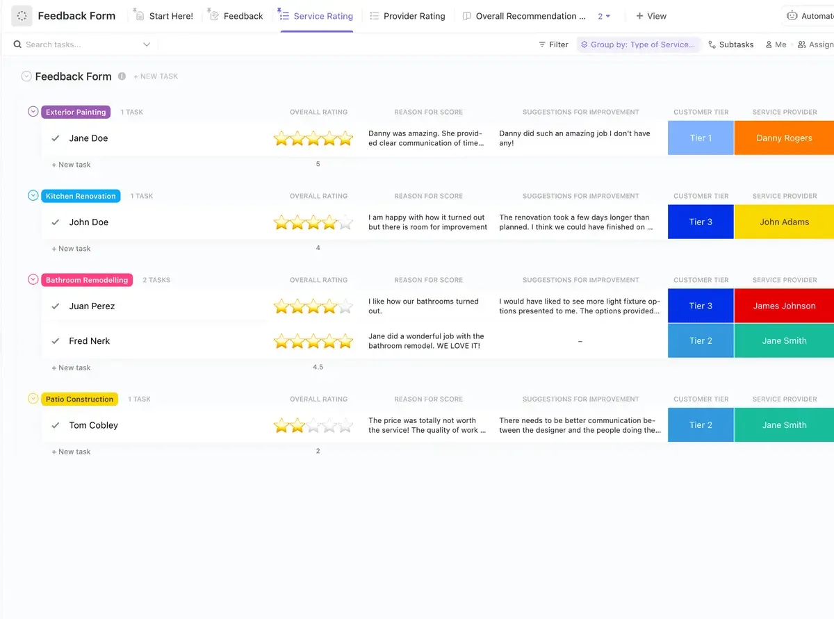 Modèle de formulaire de feedback ClickUp
