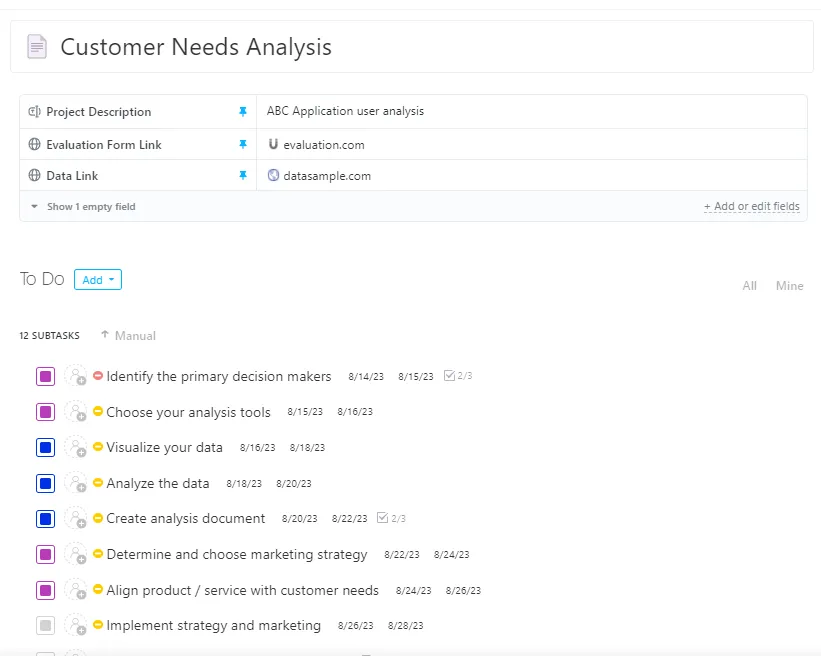 Analyse des besoins des clients ClickUp