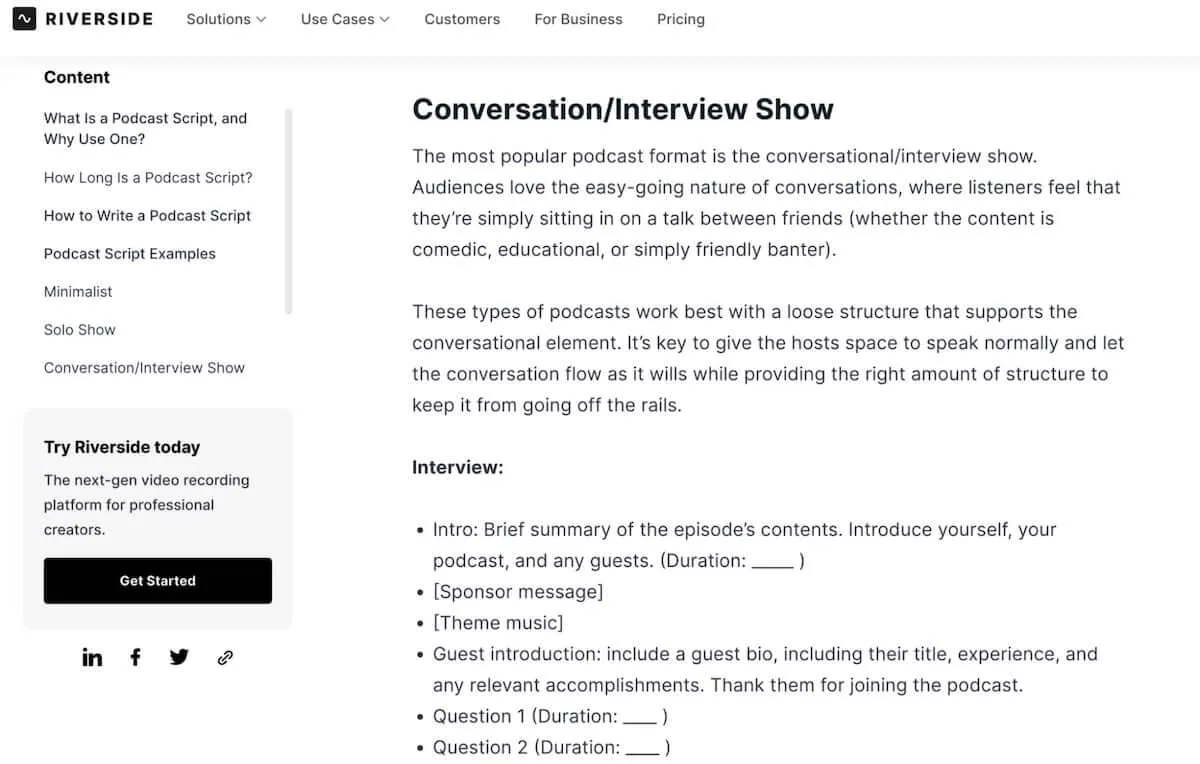 Modelli per podcast: Modello per podcast di conversazioni/interviste di Riverside