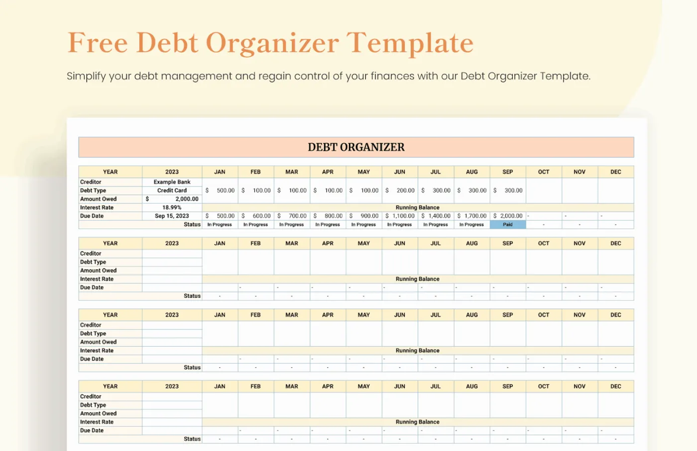 เทมเพลตจัดการหนี้โดย Template.net - เทมเพลตติดตามการชำระหนี้