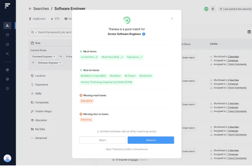 Findem (bäst för sourcing med fördjupad kandidatinformation i realtid);  hur man automatiserar rekryteringen med AI