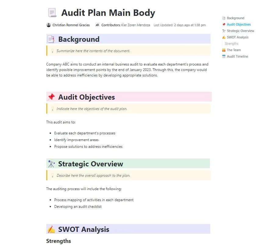 Templat Audit Merek : Templat Rencana Audit ClickUp