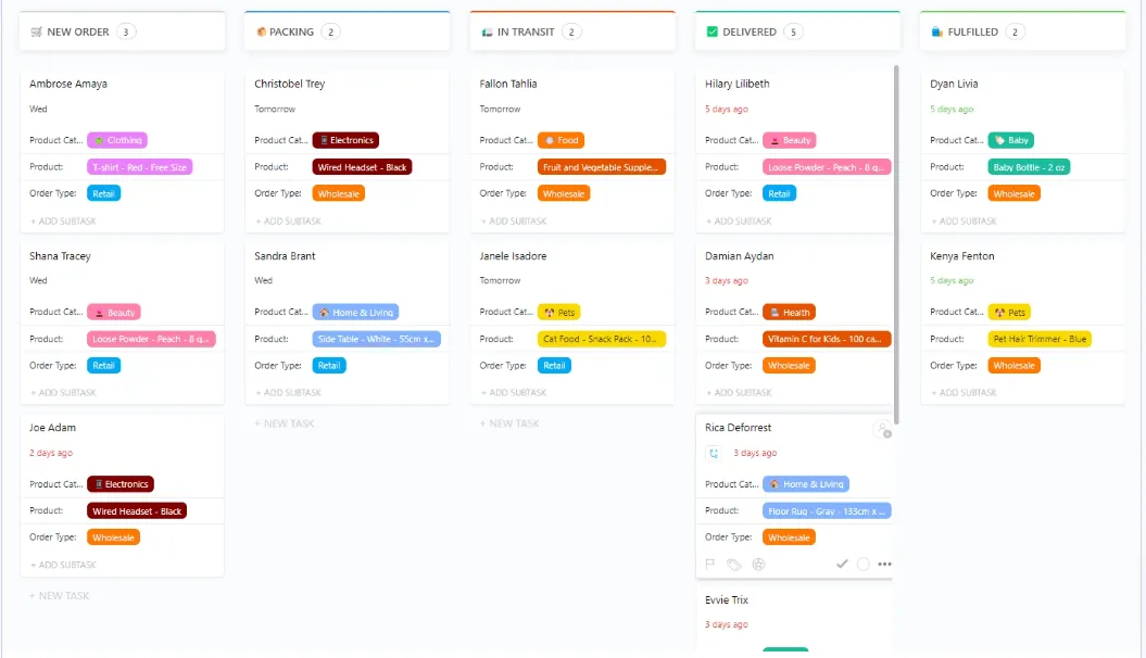 Vorlage für Bestellungen in Excel ClickUp-Vorlage für Produktbestellformulare