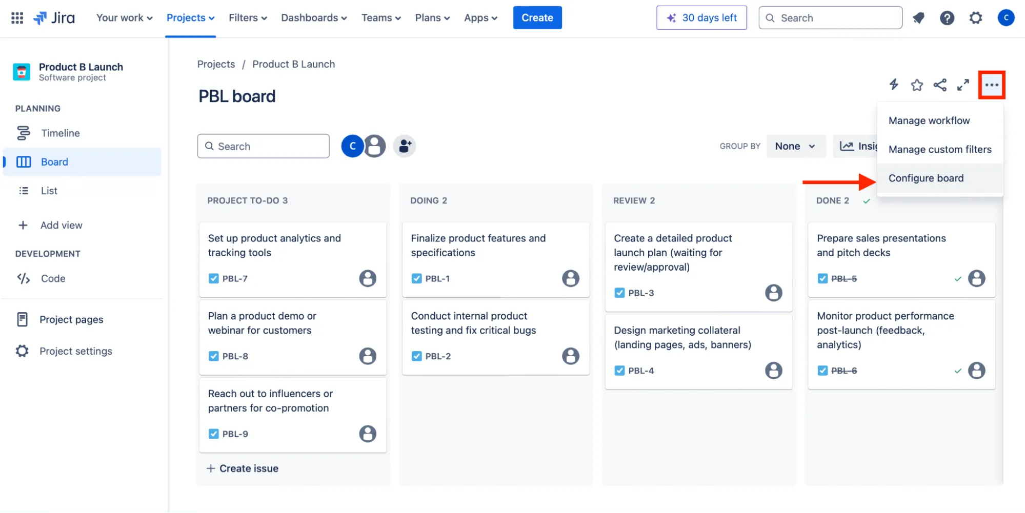 กำหนดค่าบอร์ดคัมบังใน JIRA