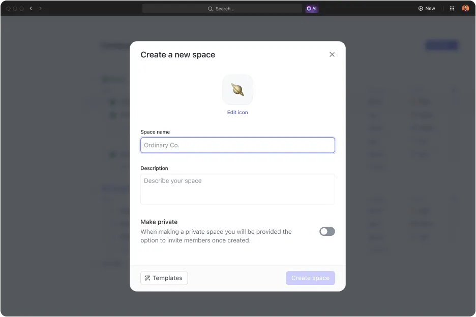 ClickUpでスペースを作成する