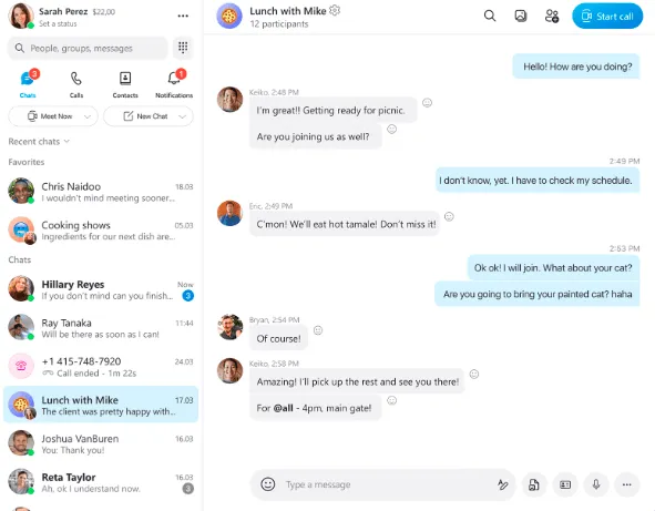 Strumenti di collaborazione cloud: screenshot di una finestra di chat in Skype