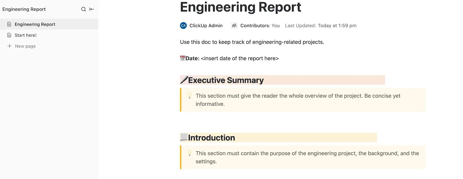 Plantilla de informe de ingeniería de ClickUp Plantillas de Confluence