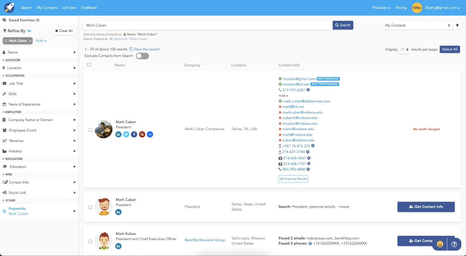 RocketReach: قاعدة بيانات جهات الاتصال B2B