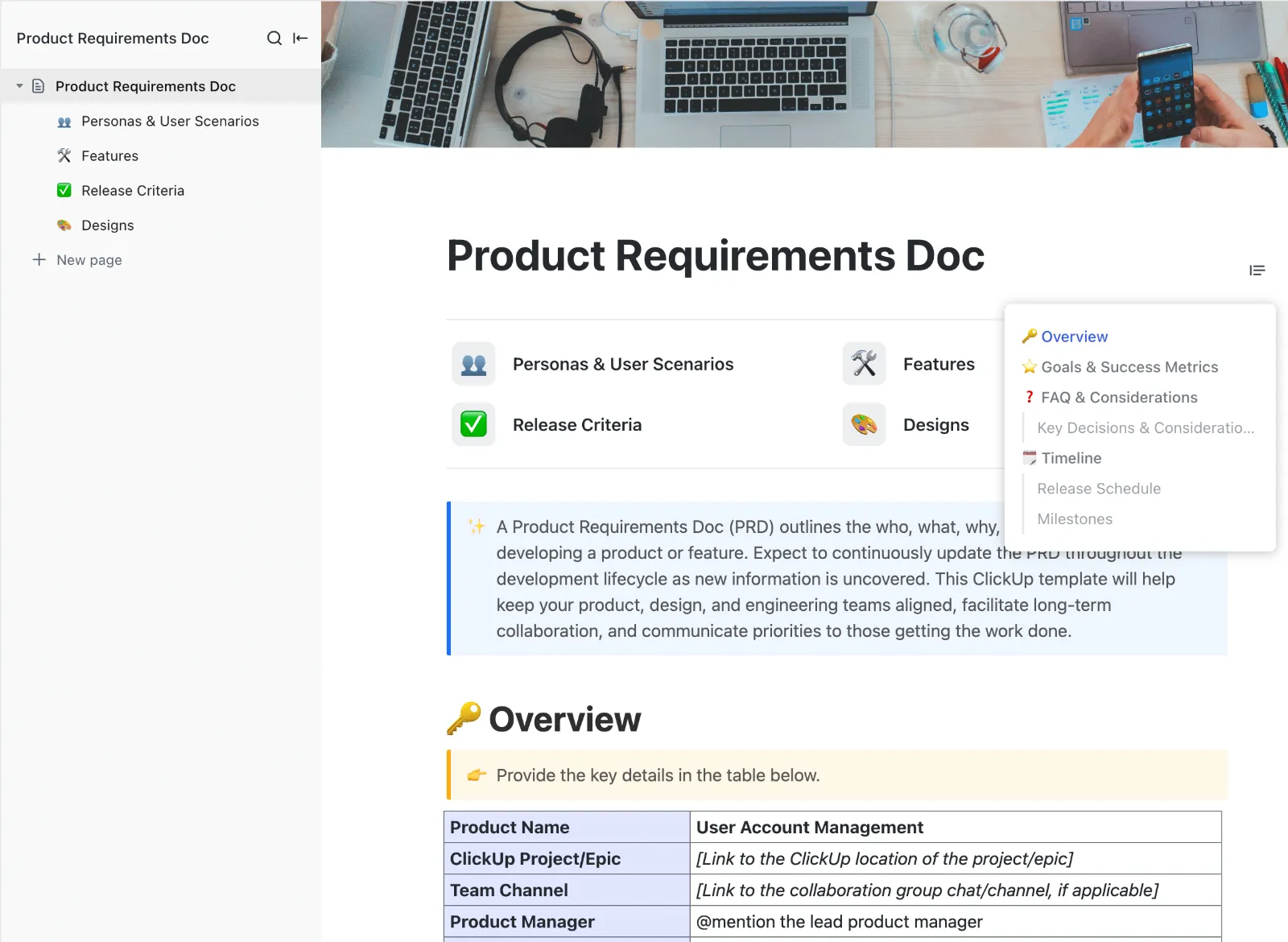 PRD-k a ClickUp Docs-ban