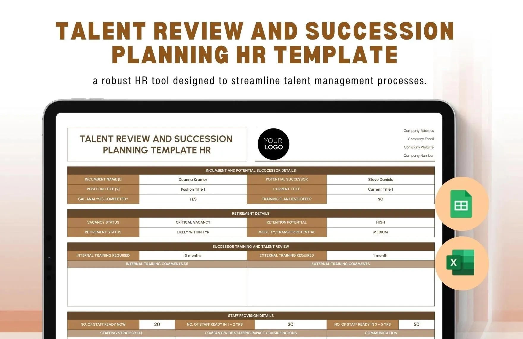 Modèle Excel pour l'évaluation des talents et la planification de la relève.