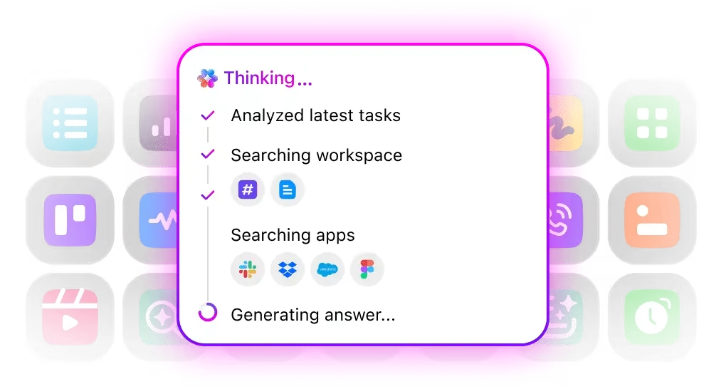 ClickUp AI Enterprise Search : recherchez des informations dans votre environnement de travail et dans des outils tiers.