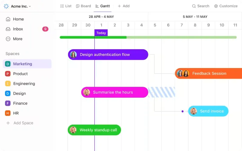 ClickUp-Gantt-Diagramm-Ansicht