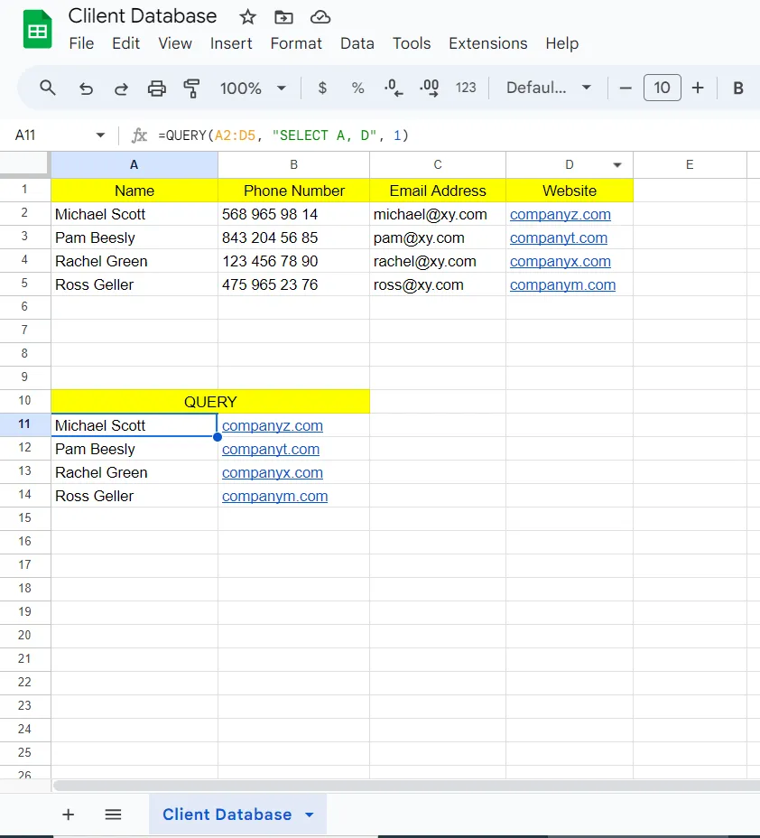 Creazione di un database in Fogli Google Passaggio 4