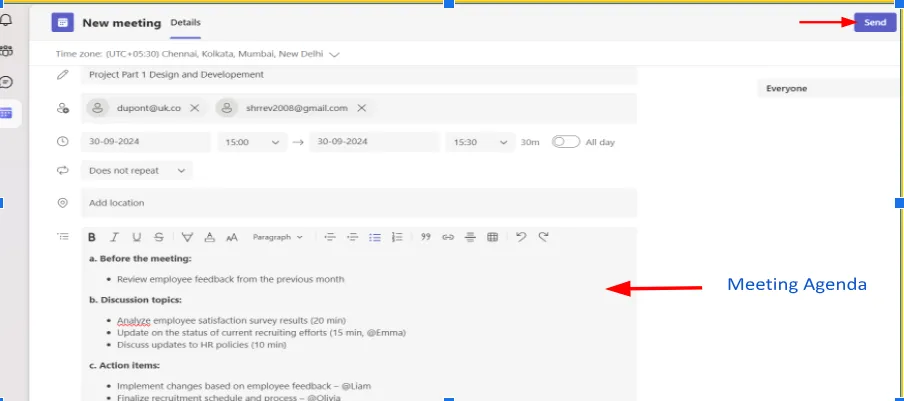 So erstellen Sie Notizen zum Meeting in Teams: Meeting-Agenda