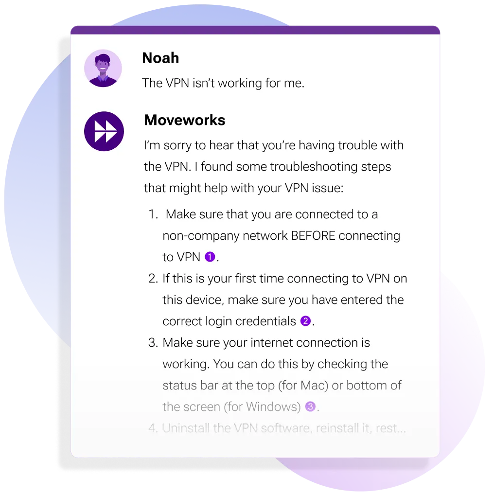 Moveworks 주요 기능 1- 대화 추론이 가능한 /AI 어시스턴트
