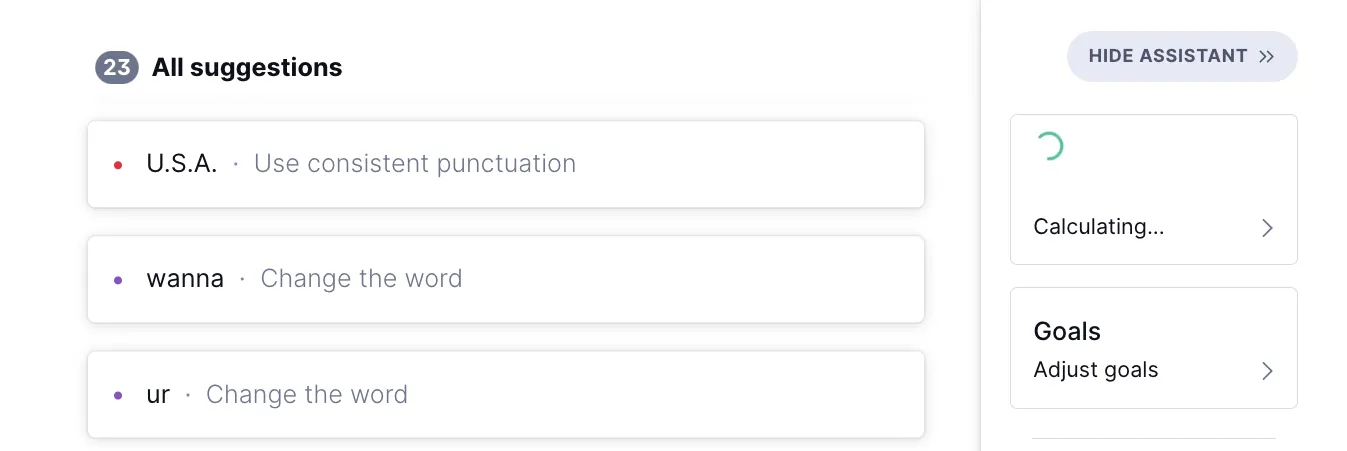 Ejemplo de las funciones de edición y corrección de Grammarly.