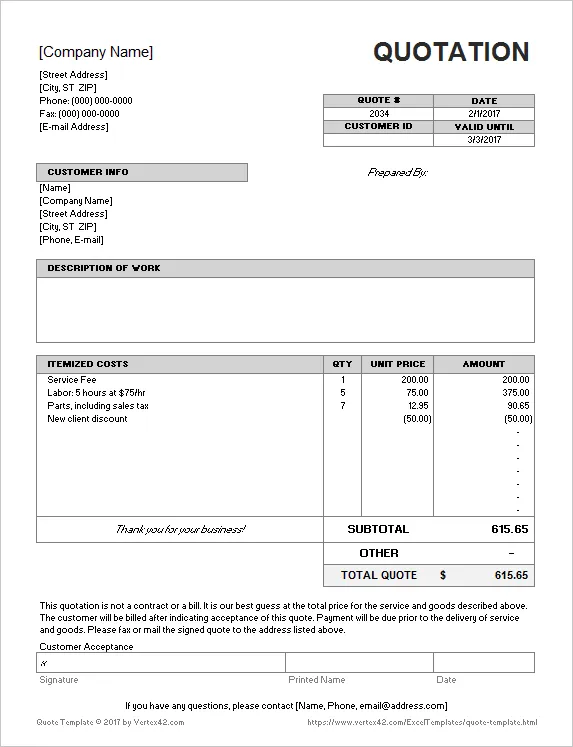 Šablona RFQ pro Excel od Vertex42