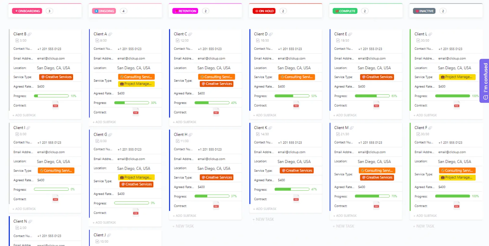 Utilisez le modèle de plan de réussite client pour visualiser rapidement où se situe chaque client dans votre pipeline.