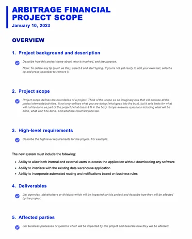 Modèle de rapport sur la portée d'un projet commercial Microsoft Word