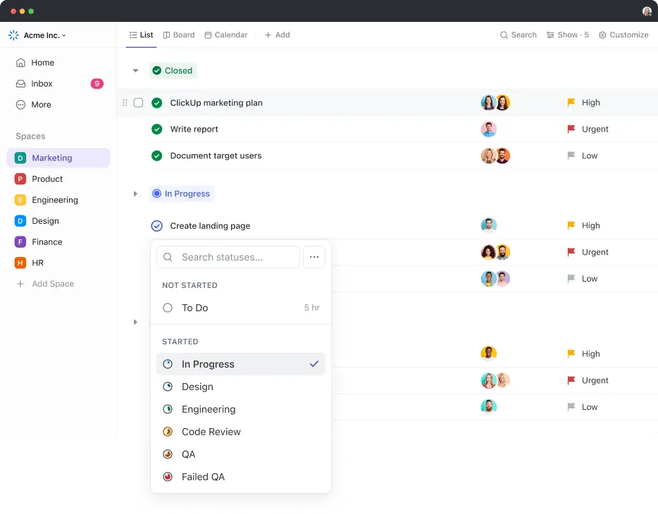 Aggiorna o aggiungi facilmente nuovi stati personalizzati delle attività di ClickUp per riflettere le fasi uniche del progetto.