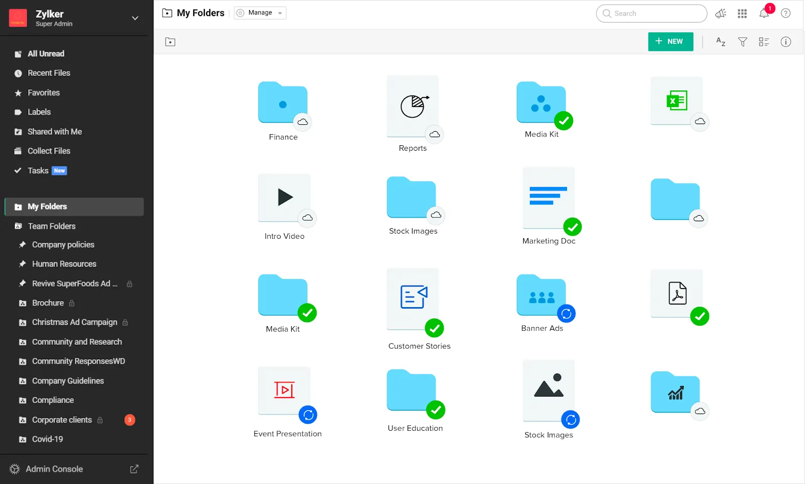 Zoho WorkDrive: organizador de archivos con IA
