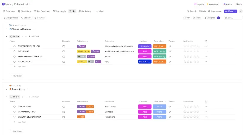Template Daftar Tujuan ClickUp