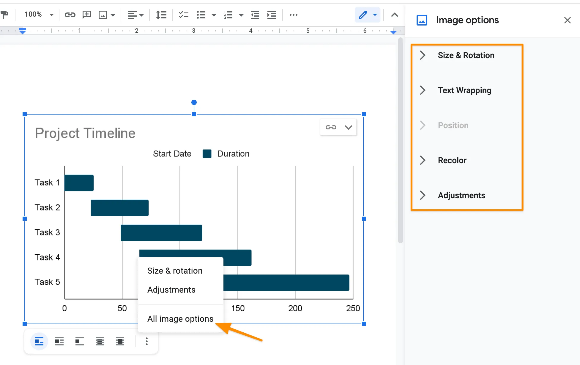 tùy chỉnh biểu đồ Gantt trong Tài liệu Google