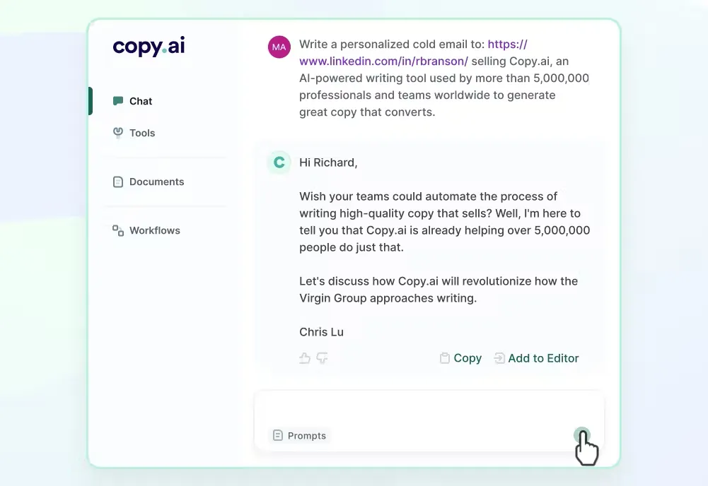 مولد المهام بالذكاء الاصطناعي Copy.ai
