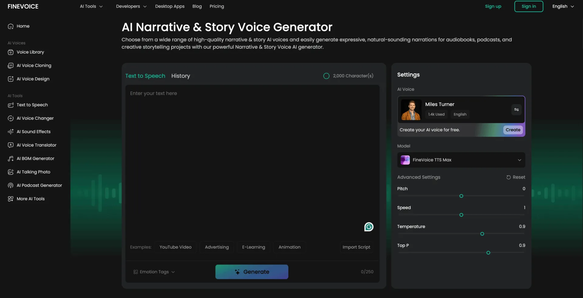 FineVoice - Strumento di IA per podcast
