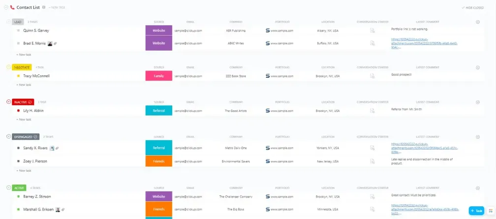 Plantilla de lista de contactos de ClickUp
