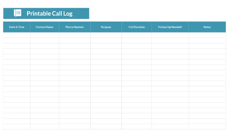 แม่แบบบันทึกการโทรแบบพิมพ์ได้ใน Excel โดย Template.net