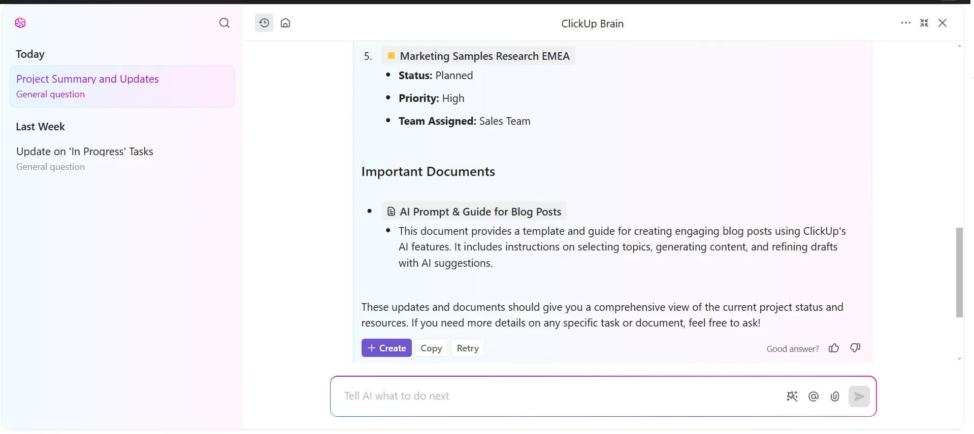 ClickUp Brain : gestion des tâches et du calendrier basée sur l'IA