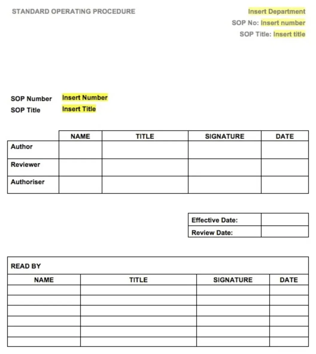 Modèle de procédures opératoires normalisées (SOP) par Google Docs
