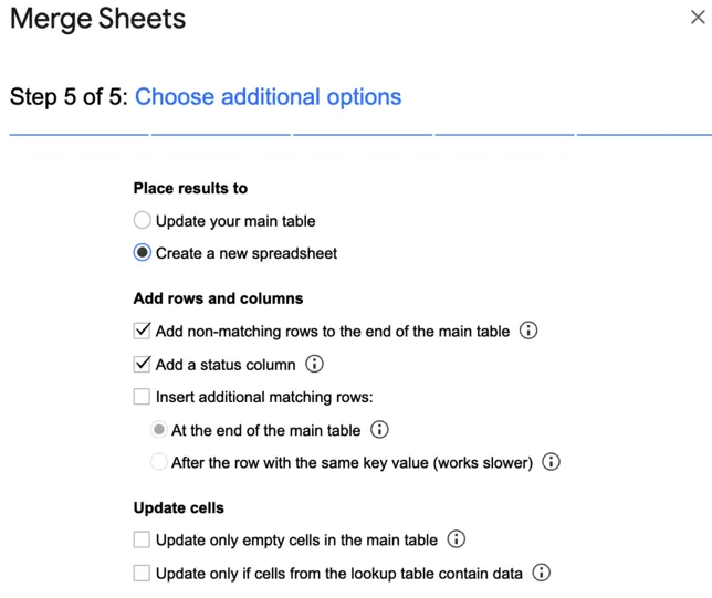 Langkah 5 untuk menggunakan add-on 'Merge Sheets' di Google Sheets
